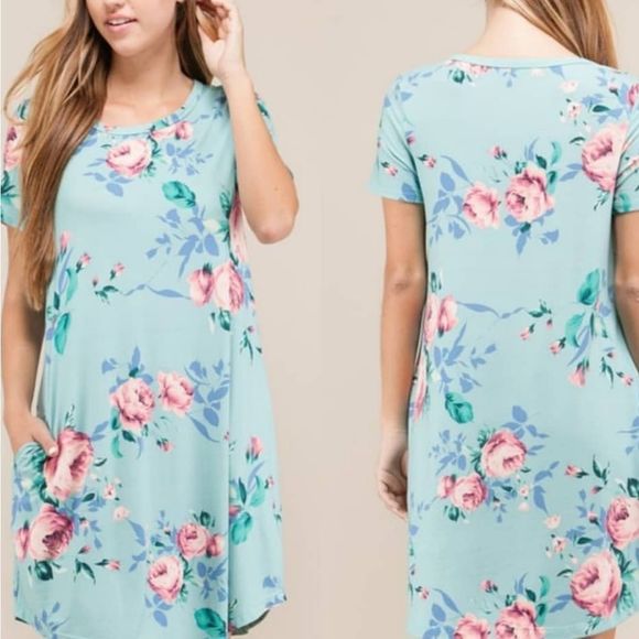 sale Blue Mint Floral Mini Dress - Picture 1 of 5